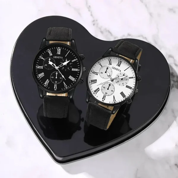 2PCS Set Fashion Casual Leather Watches 2