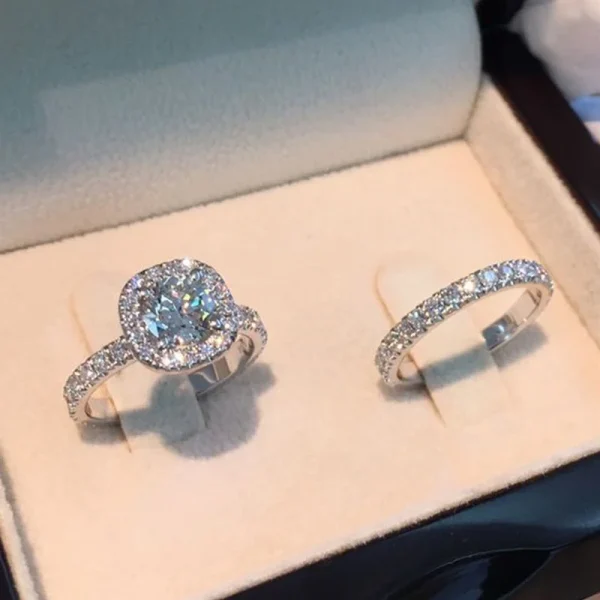 2pcs/set Luxury Crystal Female AAA Zircon Stone Ring Set For Women Fashion Bridal Wedding Rings For Women Love Rings 2