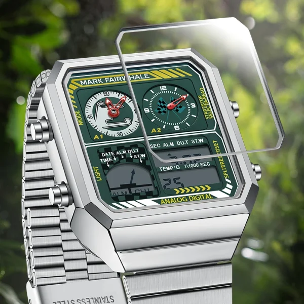Trend Rectangle Sport Digital Watches Men Waterproof Chrono Stainless Steel Wristwatch 3Bar Waterproof Reloj 5