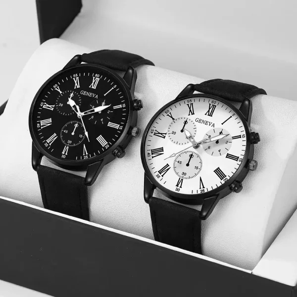 2PCS Set Fashion Casual Leather Watches 1