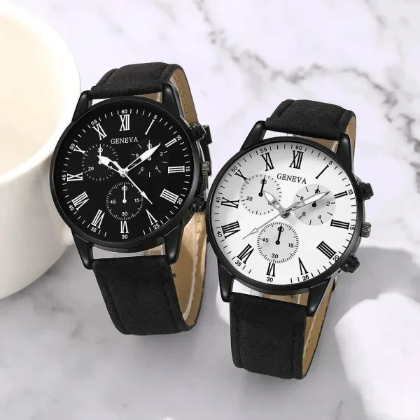 2PCS Set Fashion Casual Leather Watches 4