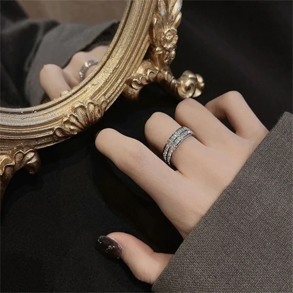 Luxury Rose Gold Double Rowed Square Zircon Stainless Steel Ring Women's Romantic Engagement Wedding Party Jewelry Women Gift 4