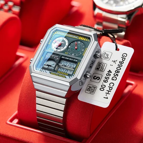 Trend Rectangle Sport Digital Watches Men Waterproof Chrono Stainless Steel Wristwatch 3Bar Waterproof Reloj 1