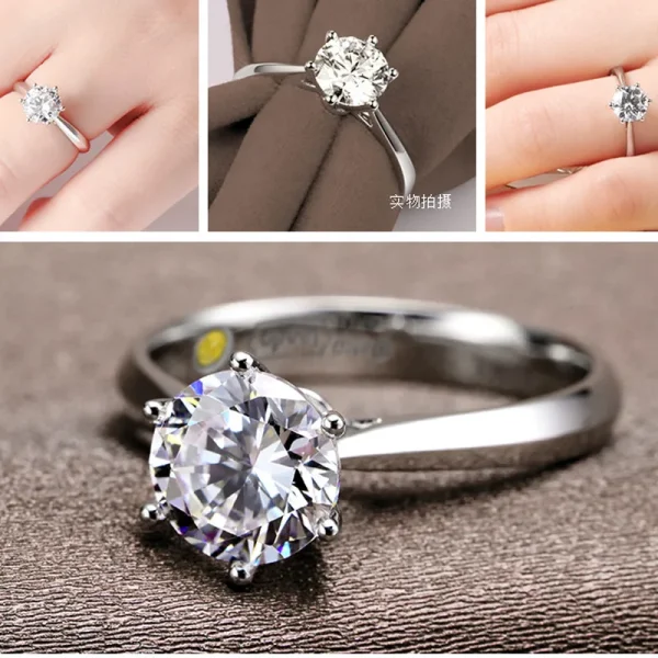 Fine Wedding Rings for Men Women Gift S925 Sterling Silver Color Austrian Crystal Engagement Proposal Ring Jewelry Bague Femme 4