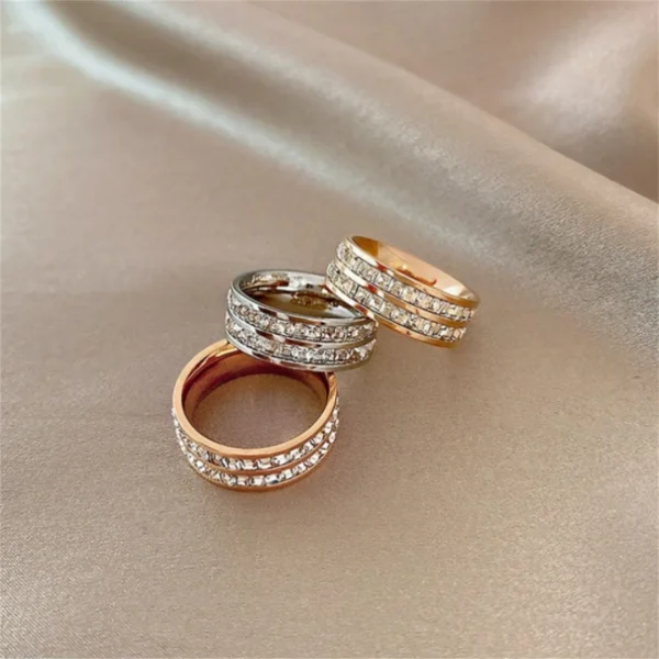 Luxury Rose Gold Double Rowed Square Zircon Stainless Steel Ring Women's Romantic Engagement Wedding Party Jewelry Women Gift 5