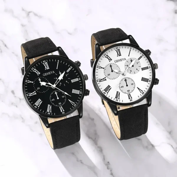 2PCS Set Fashion Casual Leather Watches 3