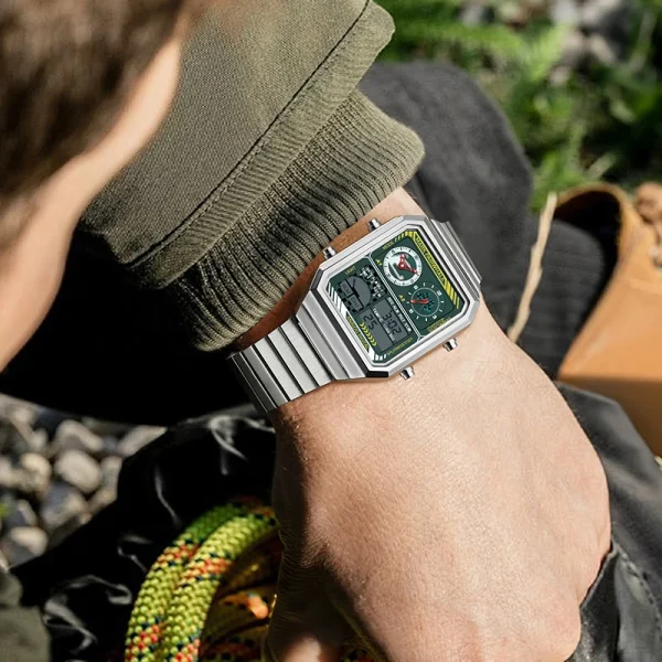 Trend Rectangle Sport Digital Watches Men Waterproof Chrono Stainless Steel Wristwatch 3Bar Waterproof Reloj 6