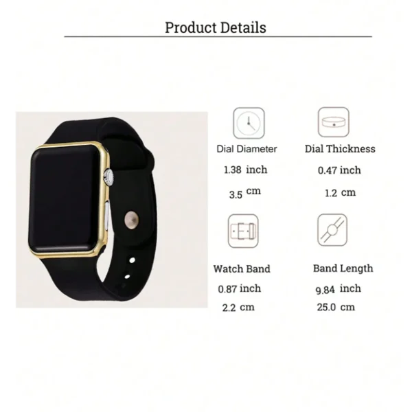 Black Plastic Strap Fashionable Square Dial Watch (for Android / IOS) 5