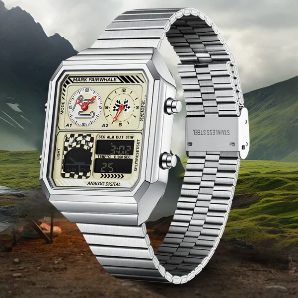 Trend Rectangle Sport Digital Watches Men Waterproof Chrono Stainless Steel Wristwatch 3Bar Waterproof Reloj 2