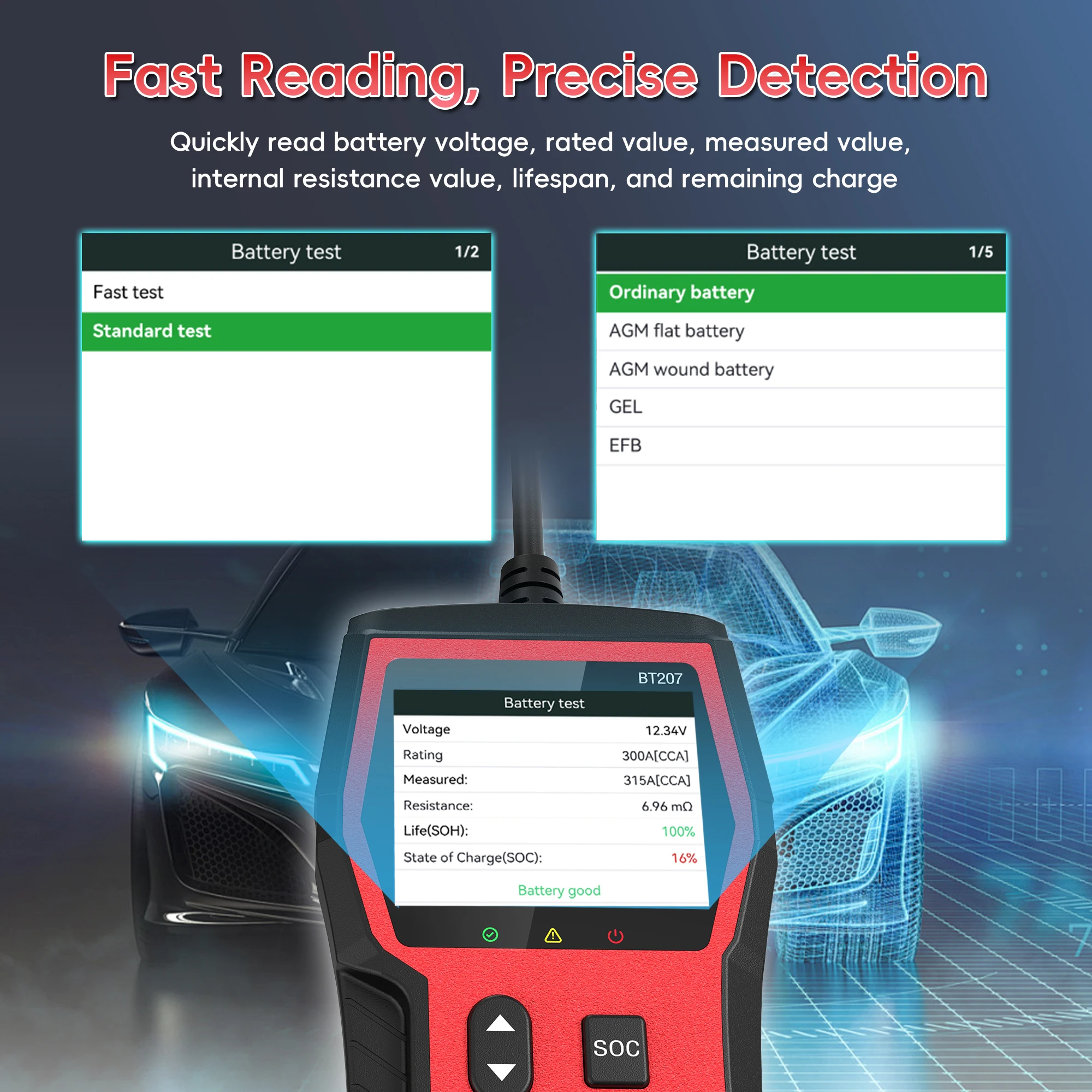 Car Battery Tester 6V/12V/24V, 2–120Ah 5