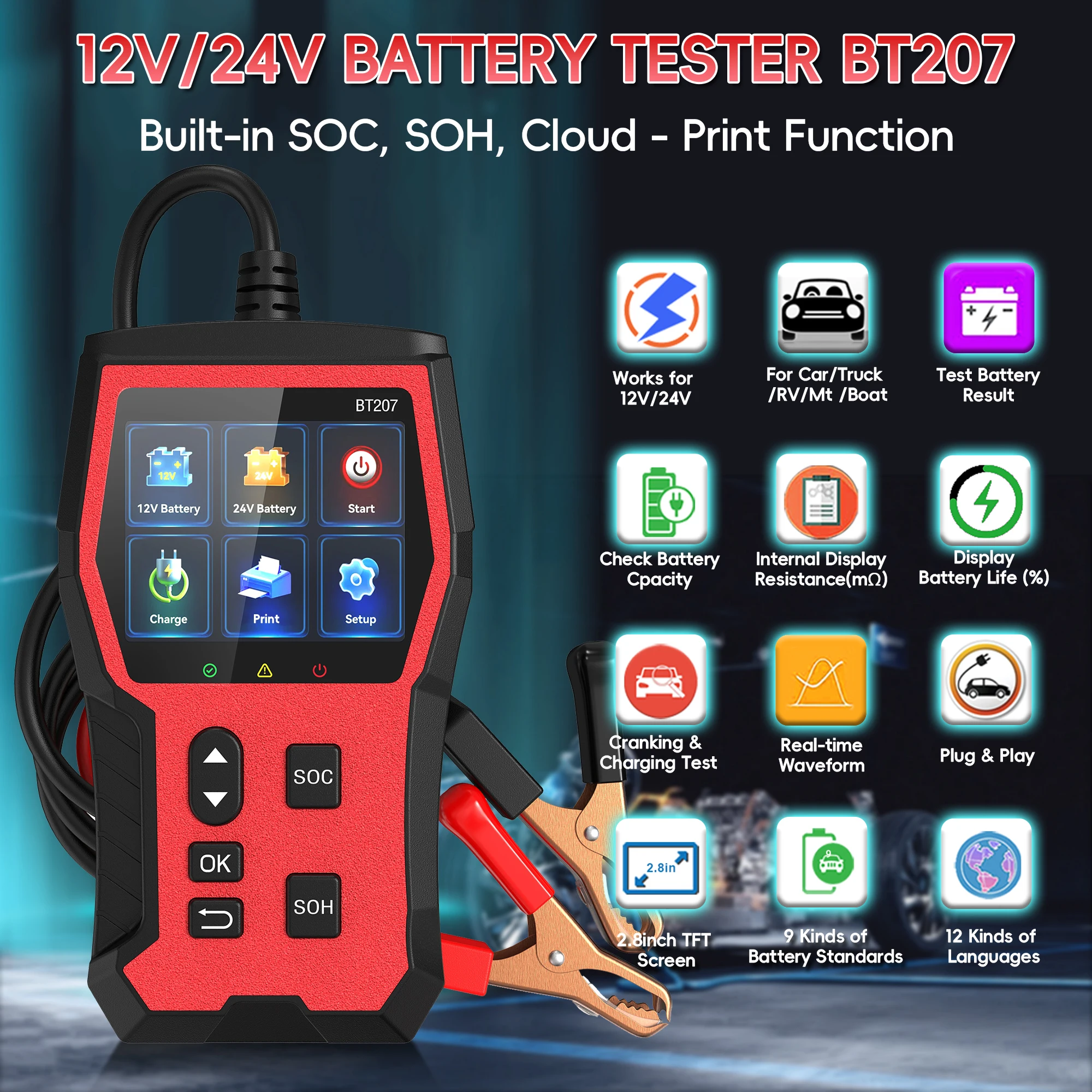 Car Battery Tester 6V/12V/24V, 2–120Ah 2