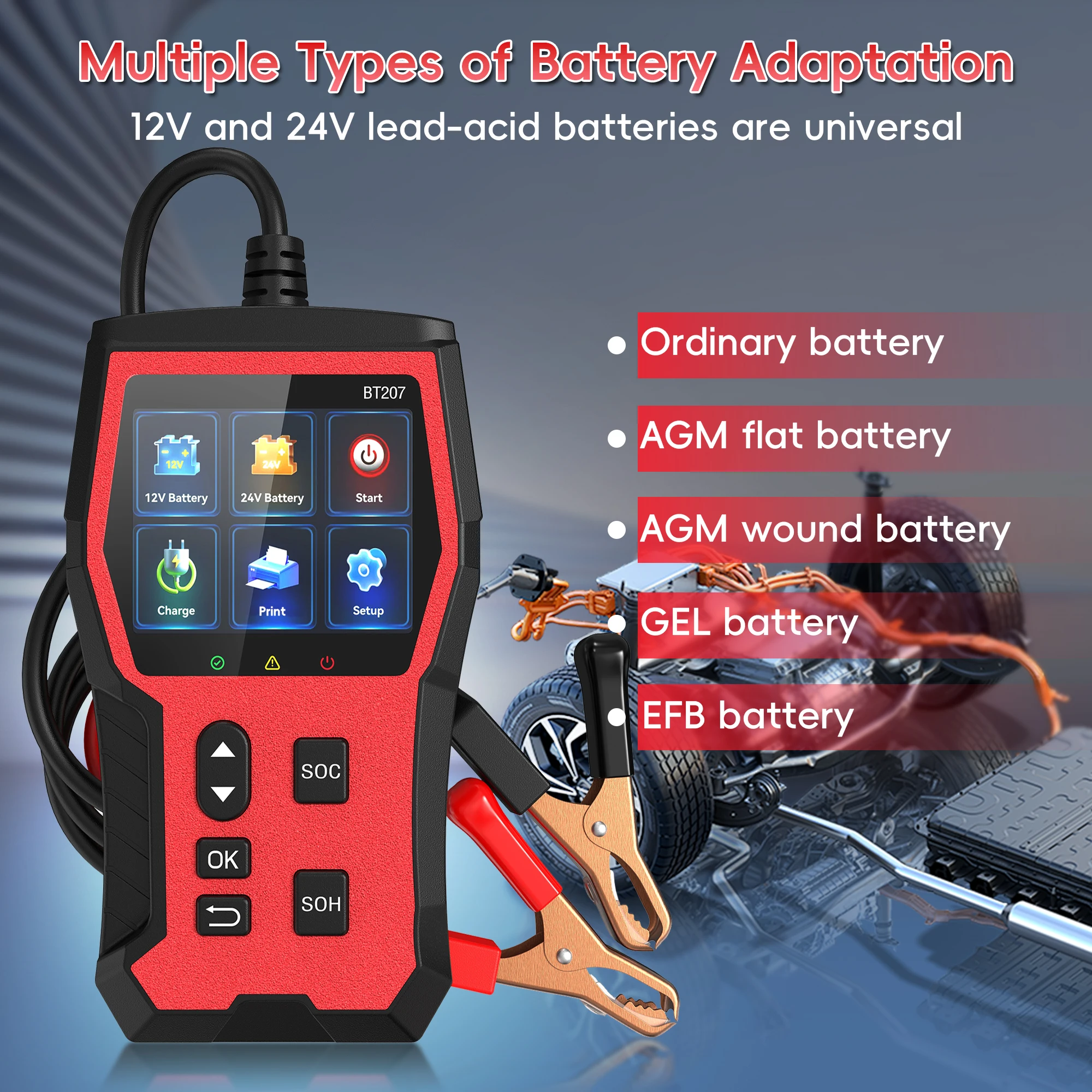 Car Battery Tester 6V/12V/24V, 2–120Ah 6